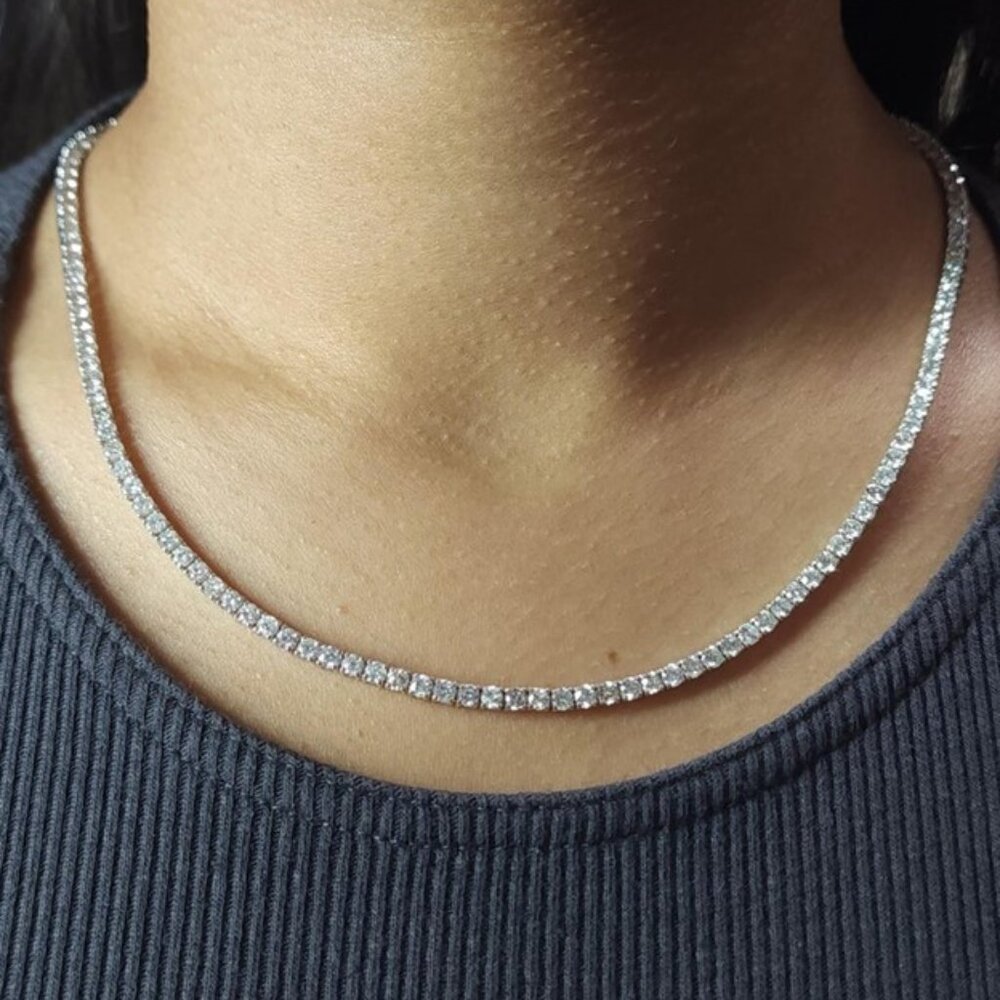 14K Gold 10 Ct 17 inch Lab Grown Diamond Tennis Necklace